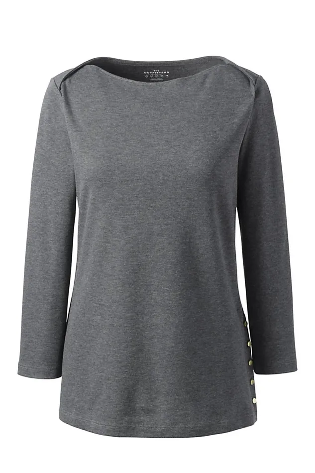 Lands039 End Tops and Tees Women Cotton Polyester Three Quarter Sleeve Button Hem Top Charcoal Heather Lands039 End Tops and Tees Women Cotton Polyester Three Quarter Sleeve Button Hem Top Charcoal Heather