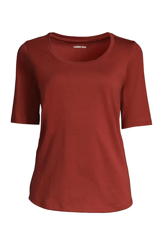 Lands039 End Tops and Tees Women Elbow Sleeve Supima Cotton Scoop Neck Tshirt Rust Red Lands039 End Tops and Tees Women Elbow Sleeve Supima Cotton Scoop Neck Tshirt Rust Red