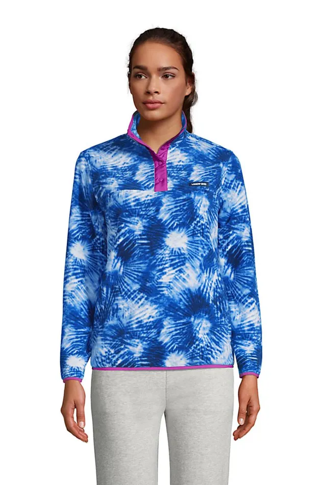 Lands039 End Tops and Tees Women Heritage Fleece Snap Neck Pullover Top Deep Sea Navy Tie Dye Palm Lands039 End Tops and Tees Women Heritage Fleece Snap Neck Pullover Top Deep Sea Navy Tie Dye Palm