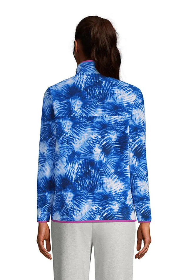 Lands039 End Tops and Tees Women Heritage Fleece Snap Neck Pullover Top Deep Sea Navy Tie Dye Palm