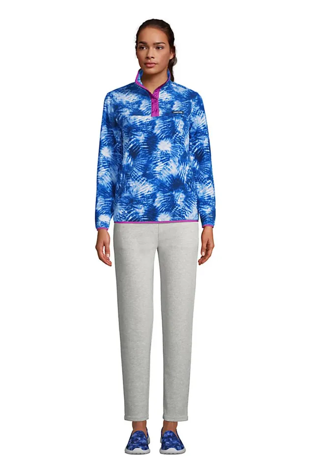 Lands039 End Tops and Tees Women Heritage Fleece Snap Neck Pullover Top Deep Sea Navy Tie Dye Palm