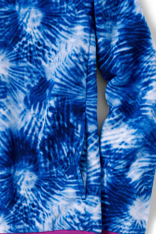 Lands039 End Tops and Tees Women Heritage Fleece Snap Neck Pullover Top Deep Sea Navy Tie Dye Palm