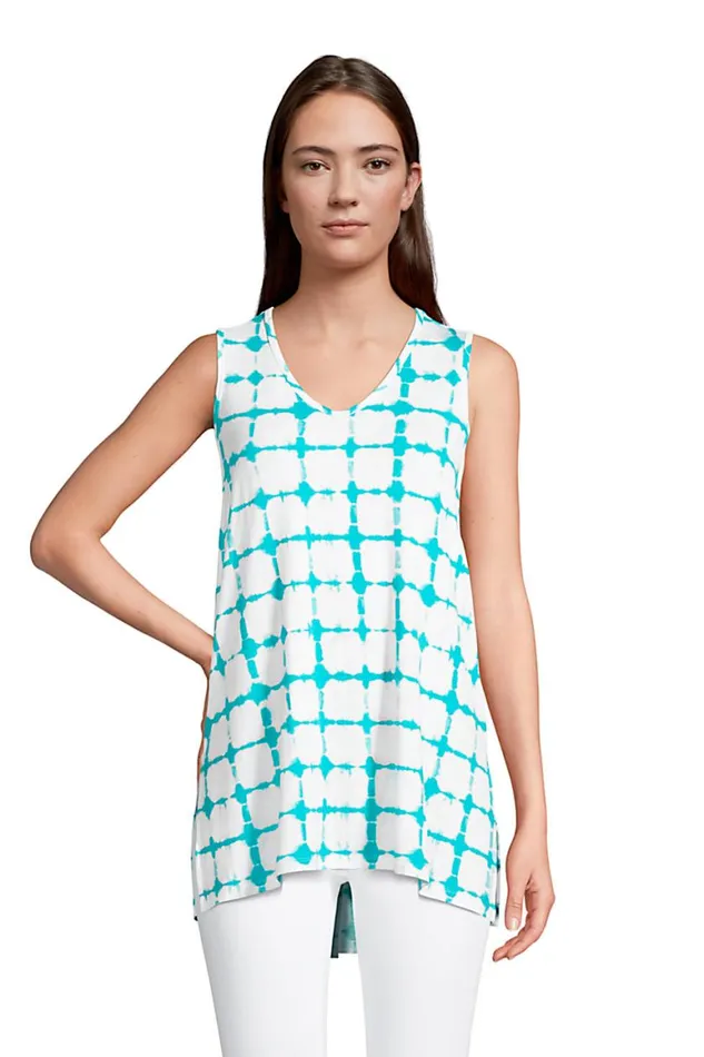 Lands039 End Tops and Tees Women Jersey Knit Tunic Tank Print White