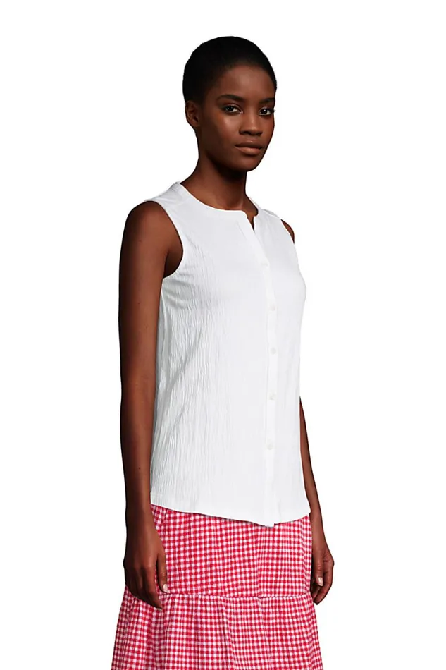 Lands039 End Tops and Tees Women Knit Crinkle Knit Button Front Tank Deep Sea Navy Tropic Palm Lands039 End Tops and Tees Women Knit Crinkle Knit Button Front Tank Deep Sea Navy Tropic Palm