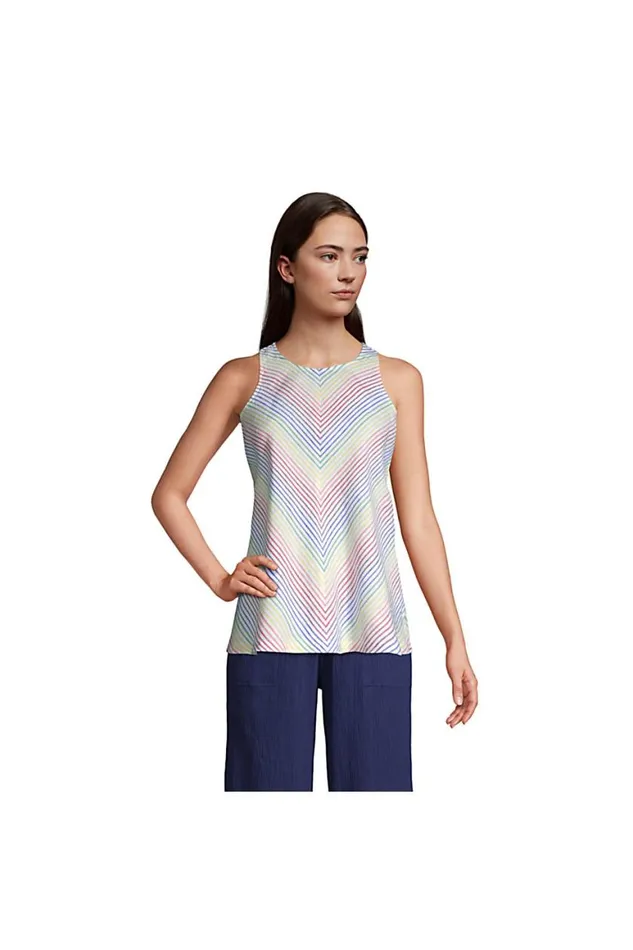 Lands039 End Tops and Tees Women Linen Sleeveless Top Rainbow Stripes