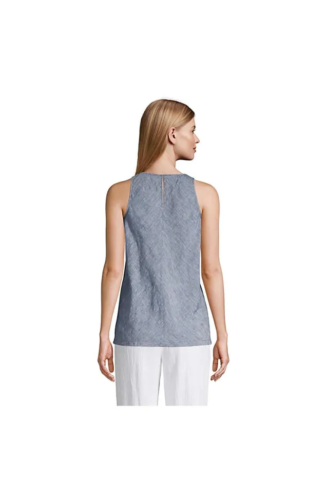Lands039 End Tops and Tees Women Linen Sleeveless Top Rainbow Stripes