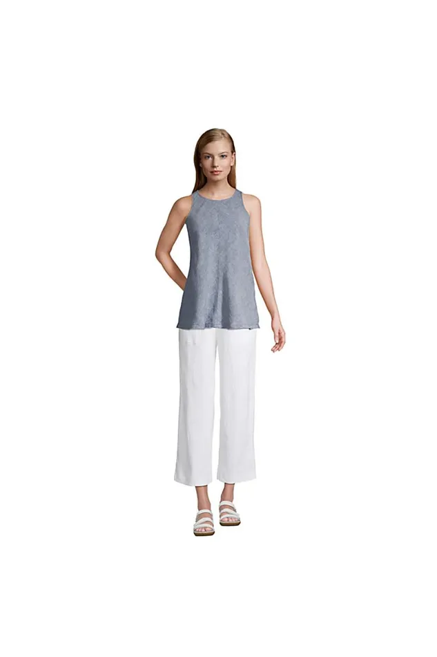 Lands039 End Tops and Tees Women Linen Sleeveless Top Rainbow Stripes