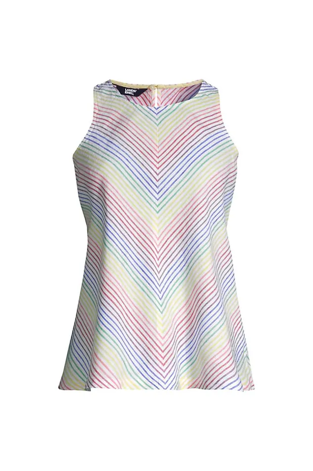 Lands039 End Tops and Tees Women Linen Sleeveless Top Rainbow Stripes