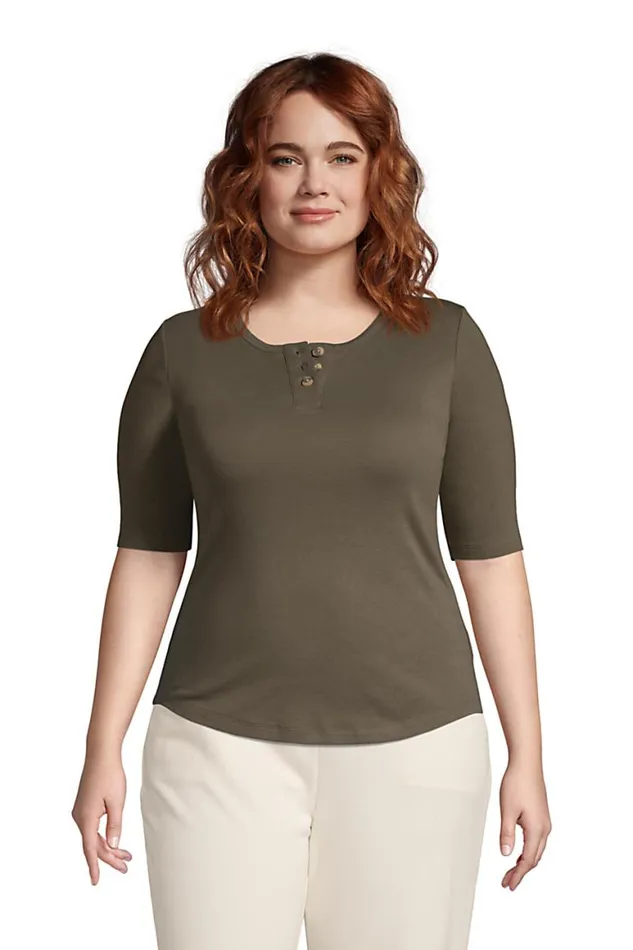 Lands039 End Tops and Tees Women Plus Size All Cotton Elbow Sleeve Henley Tshirt Forest Moss Lands039 End Tops and Tees Women Plus Size All Cotton Elbow Sleeve Henley Tshirt Forest Moss