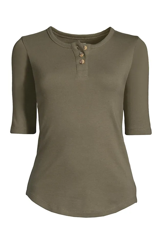 Lands039 End Tops and Tees Women Plus Size All Cotton Elbow Sleeve Henley Tshirt Forest Moss Lands039 End Tops and Tees Women Plus Size All Cotton Elbow Sleeve Henley Tshirt Forest Moss