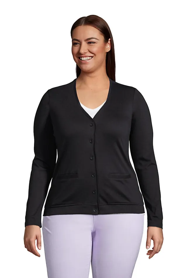 Lands039 End Tops and Tees Women Plus Size Cotton Polyester Vneck Pocket Cardigan Black Lands039 End Tops and Tees Women Plus Size Cotton Polyester Vneck Pocket Cardigan Black