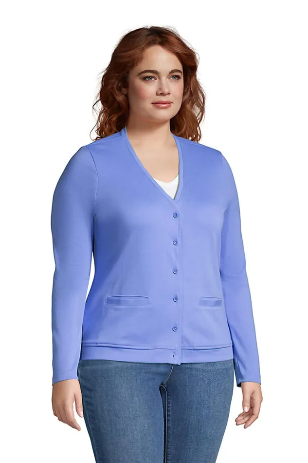 Lands039 End Tops and Tees Women Plus Size Cotton Polyester Vneck Pocket Cardigan Black