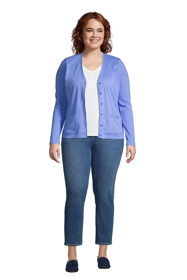 Lands039 End Tops and Tees Women Plus Size Cotton Polyester Vneck Pocket Cardigan Black