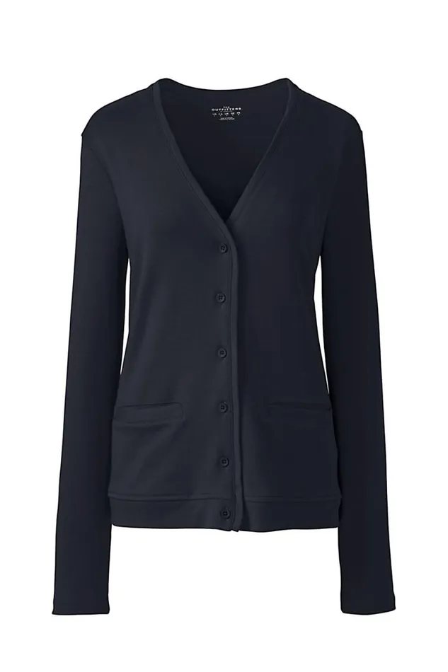 Lands039 End Tops and Tees Women Plus Size Cotton Polyester Vneck Pocket Cardigan Black