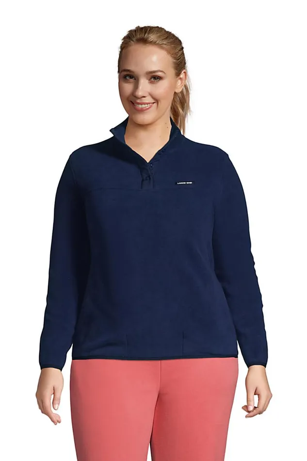 Lands039 End Tops and Tees Women Plus Size Heritage Fleece Snap Neck Pullover Deep Sea Navy Lands039 End Tops and Tees Women Plus Size Heritage Fleece Snap Neck Pullover Deep Sea Navy