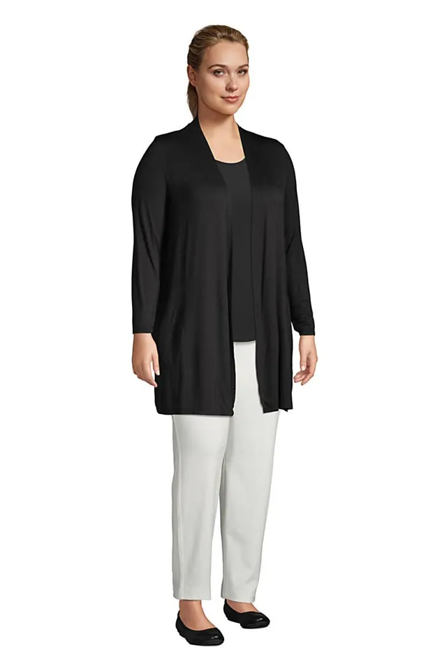 Lands039 End Tops and Tees Women Plus Size Lightweight Jersey Knit Long Cardigan Black