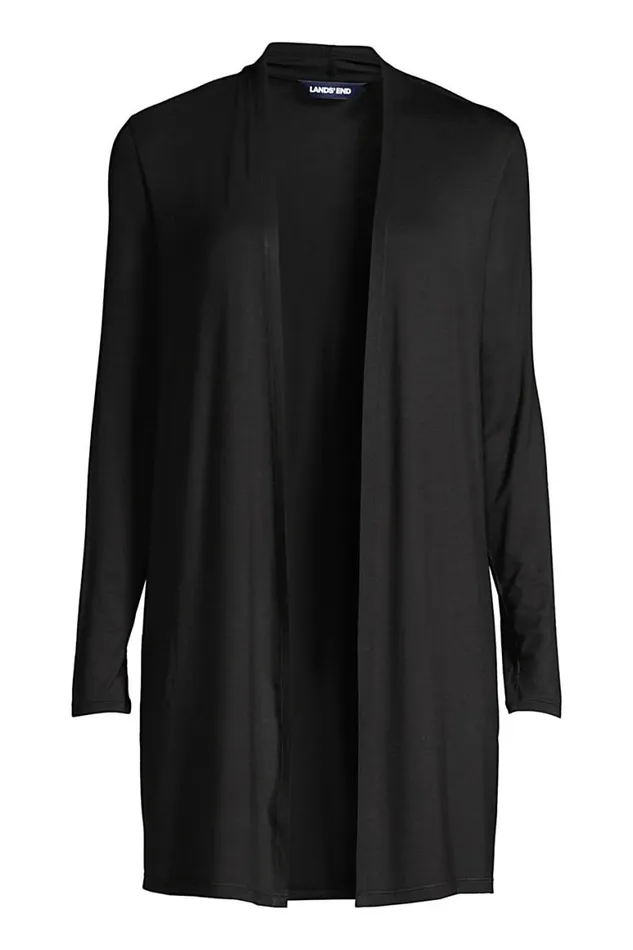 Lands039 End Tops and Tees Women Plus Size Lightweight Jersey Knit Long Cardigan Black