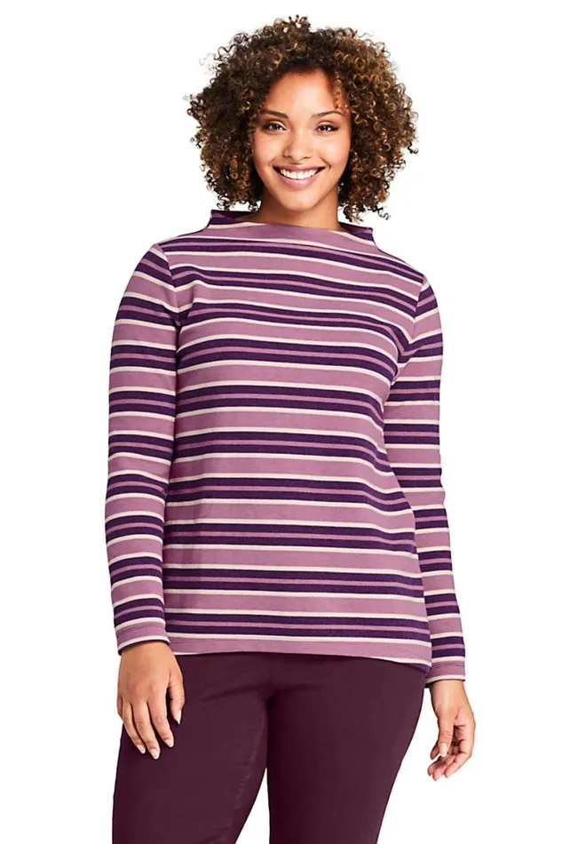 Lands039 End Tops and Tees Women Plus Size Mock Neck Pullover Long Sleeve Top Stripe Mesa Rose Stripe Lands039 End Tops and Tees Women Plus Size Mock Neck Pullover Long Sleeve Top Stripe Mesa Rose Stripe