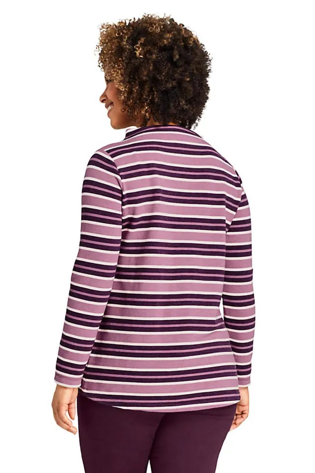 Lands039 End Tops and Tees Women Plus Size Mock Neck Pullover Long Sleeve Top Stripe Mesa Rose Stripe Lands039 End Tops and Tees Women Plus Size Mock Neck Pullover Long Sleeve Top Stripe Mesa Rose Stripe