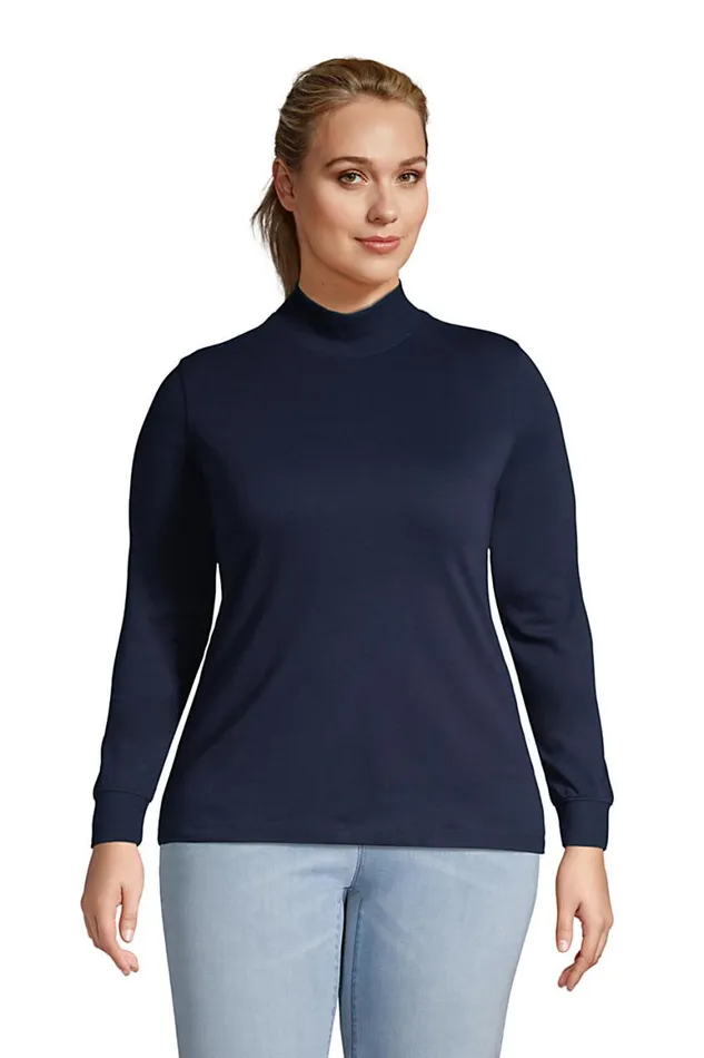 Lands039 End Tops and Tees Women Plus Size Relaxed Cotton Long Sleeve Mock Turtleneck Radiant Navy Lands039 End Tops and Tees Women Plus Size Relaxed Cotton Long Sleeve Mock Turtleneck Radiant Navy