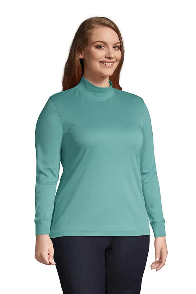 Lands039 End Tops and Tees Women Plus Size Relaxed Cotton Long Sleeve Mock Turtleneck Radiant Navy