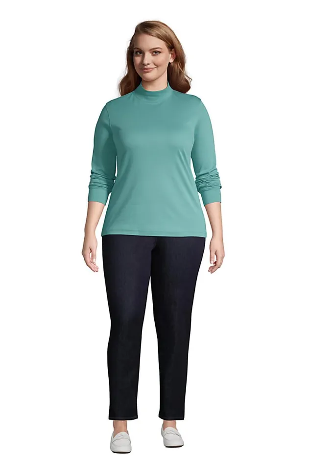 Lands039 End Tops and Tees Women Plus Size Relaxed Cotton Long Sleeve Mock Turtleneck Radiant Navy