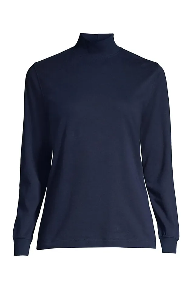 Lands039 End Tops and Tees Women Plus Size Relaxed Cotton Long Sleeve Mock Turtleneck Radiant Navy