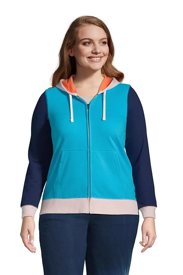 Lands039 End Tops and Tees Women Plus Size Serious Sweats Full Zip Hoodie Island Turquoise Colorblock Lands039 End Tops and Tees Women Plus Size Serious Sweats Full Zip Hoodie Island Turquoise Colorblock