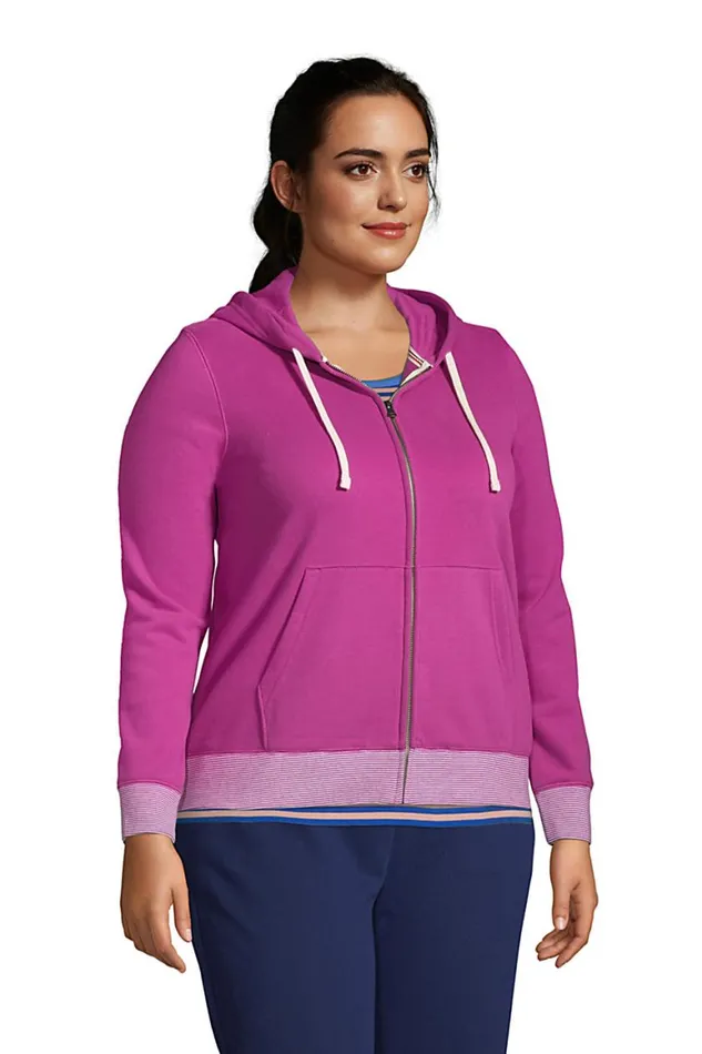 Lands039 End Tops and Tees Women Plus Size Serious Sweats Full Zip Hoodie Island Turquoise Colorblock