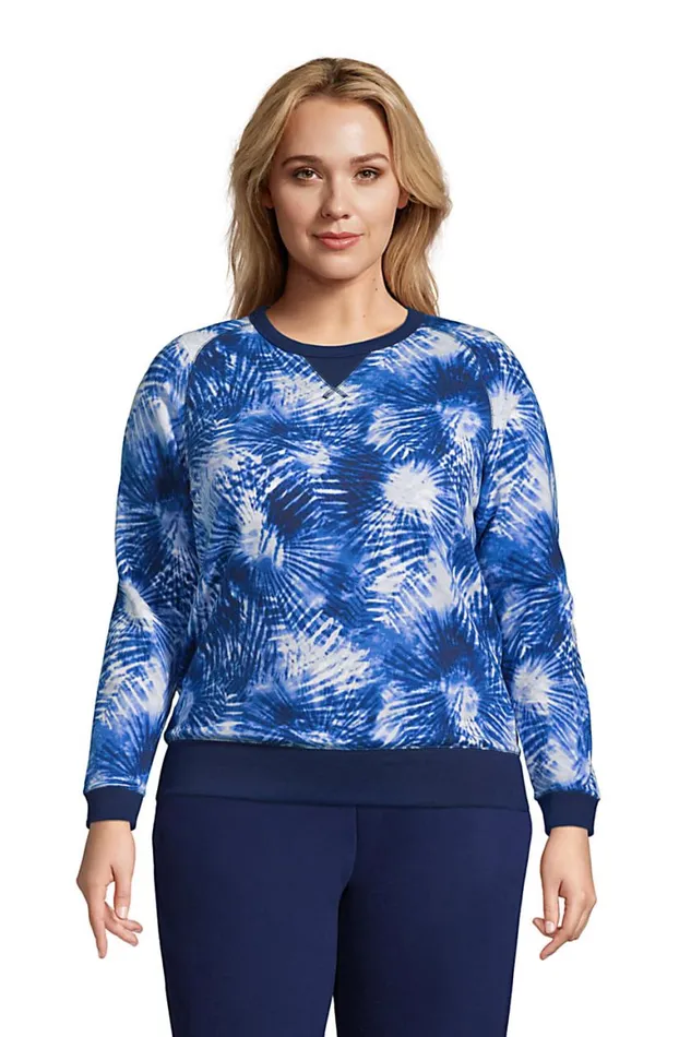 Lands039 End Tops and Tees Women Plus Size Serious Sweats Raglan Sweatshirt Deep Sea Navy Tie Dye Palm Lands039 End Tops and Tees Women Plus Size Serious Sweats Raglan Sweatshirt Deep Sea Navy Tie Dye Palm