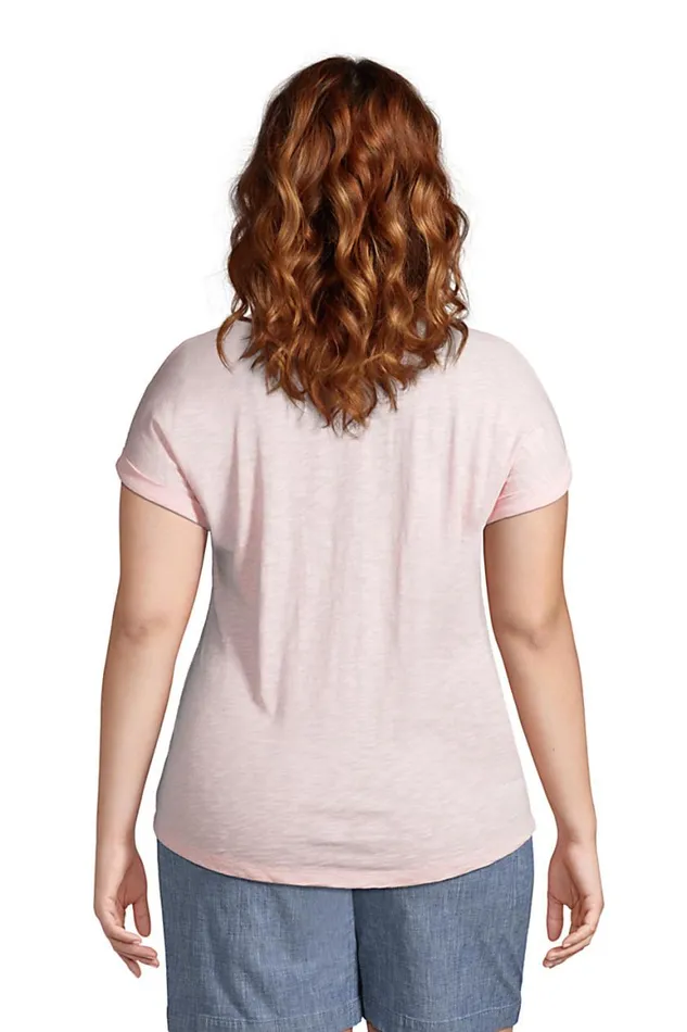 Lands039 End Tops and Tees Women Plus Size Slub Jersey Short Sleeve Vneck Tshirt Light Blue Radiance Stripe Lands039 End Tops and Tees Women Plus Size Slub Jersey Short Sleeve Vneck Tshirt Light Blue Radiance Stripe