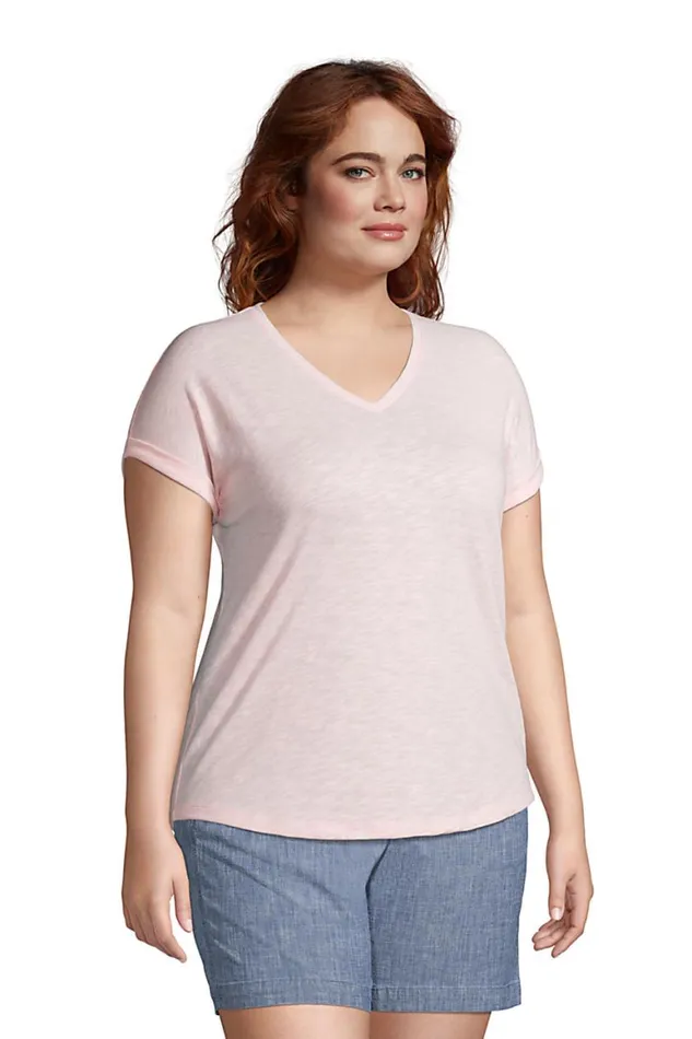 Lands039 End Tops and Tees Women Plus Size Slub Jersey Short Sleeve Vneck Tshirt Light Blue Radiance Stripe Lands039 End Tops and Tees Women Plus Size Slub Jersey Short Sleeve Vneck Tshirt Light Blue Radiance Stripe