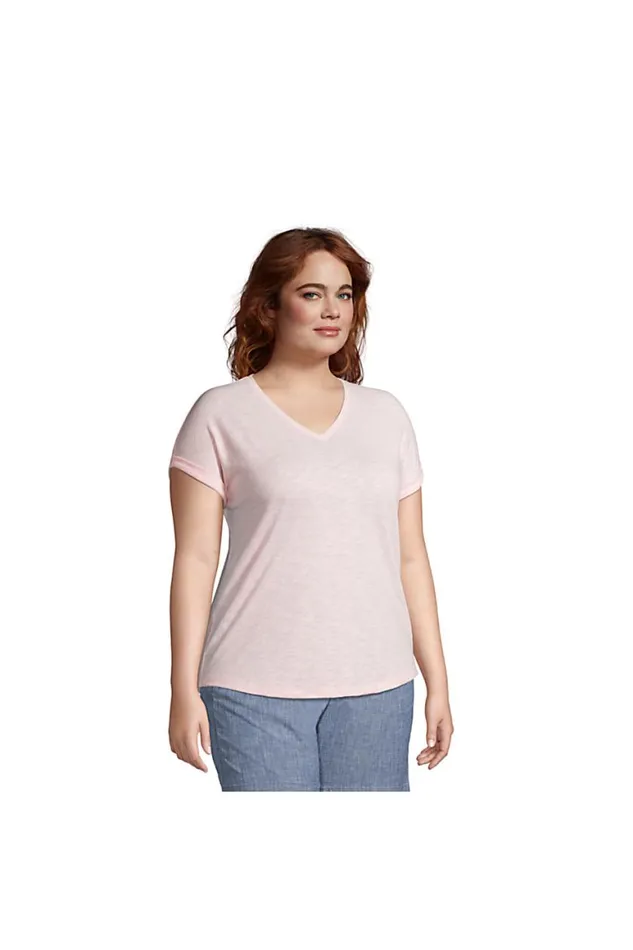 Lands039 End Tops and Tees Women Plus Size Slub Jersey Short Sleeve Vneck Tshirt Light Blue Radiance Stripe Lands039 End Tops and Tees Women Plus Size Slub Jersey Short Sleeve Vneck Tshirt Light Blue Radiance Stripe