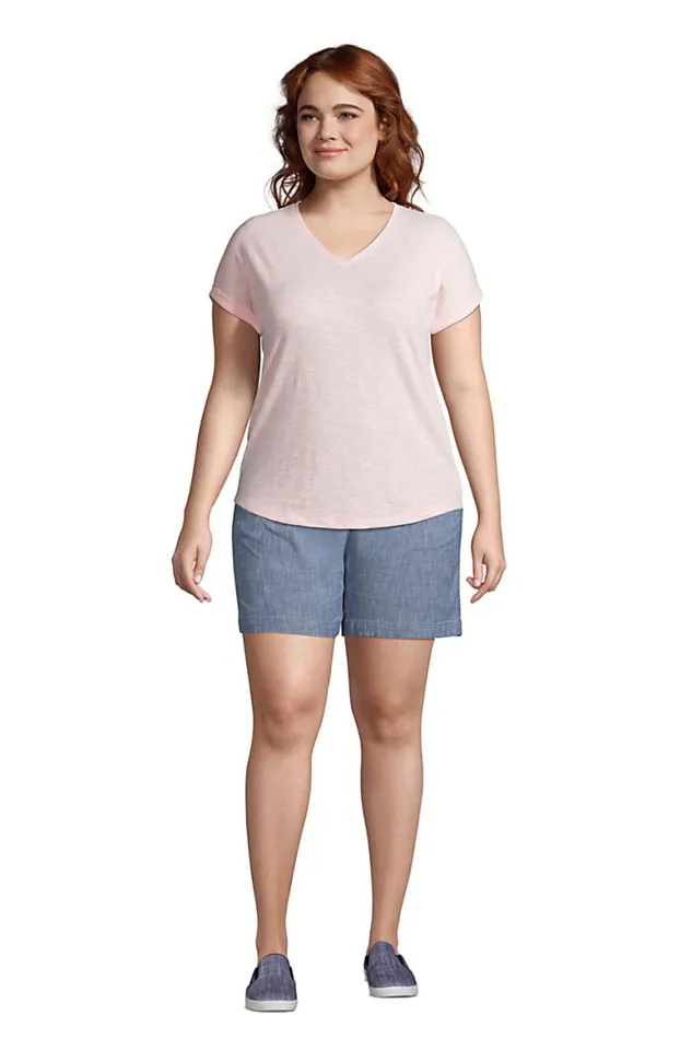 Lands039 End Tops and Tees Women Plus Size Slub Jersey Short Sleeve Vneck Tshirt Light Blue Radiance Stripe Lands039 End Tops and Tees Women Plus Size Slub Jersey Short Sleeve Vneck Tshirt Light Blue Radiance Stripe