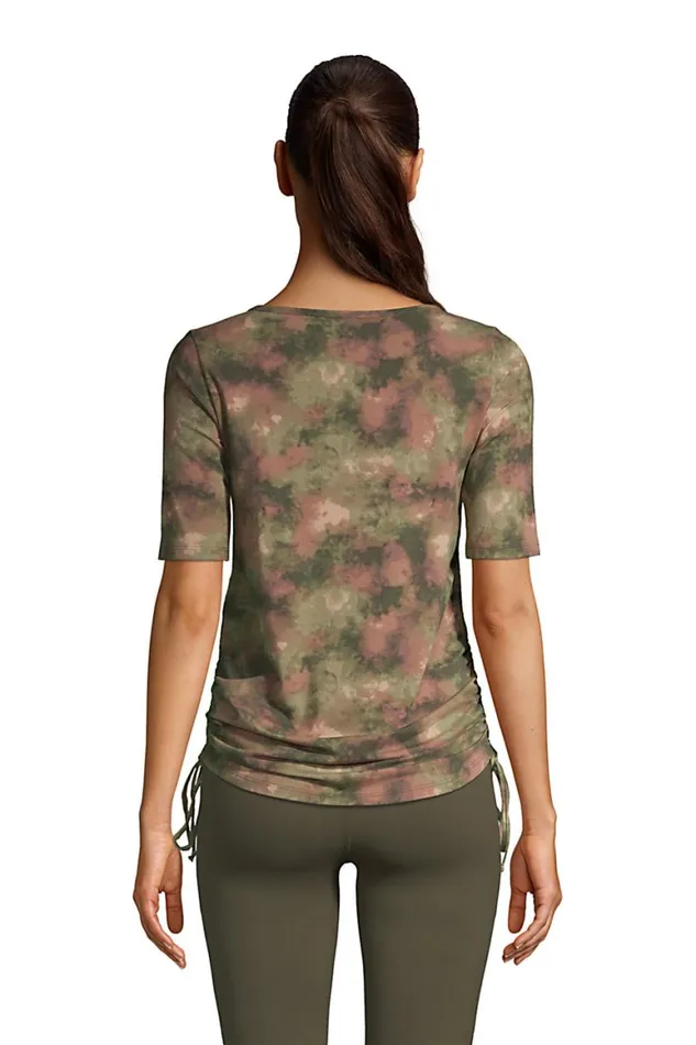 Lands039 End Tops and Tees Women Power Performance Elbow Sleeve Drawstring Top Print Forest Moss Camo Tie Dye Lands039 End Tops and Tees Women Power Performance Elbow Sleeve Drawstring Top Print Forest Moss Camo Tie Dye