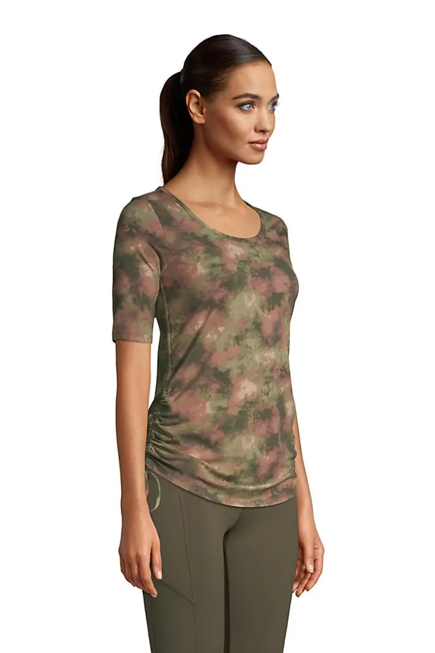 Lands039 End Tops and Tees Women Power Performance Elbow Sleeve Drawstring Top Print Forest Moss Camo Tie Dye Lands039 End Tops and Tees Women Power Performance Elbow Sleeve Drawstring Top Print Forest Moss Camo Tie Dye