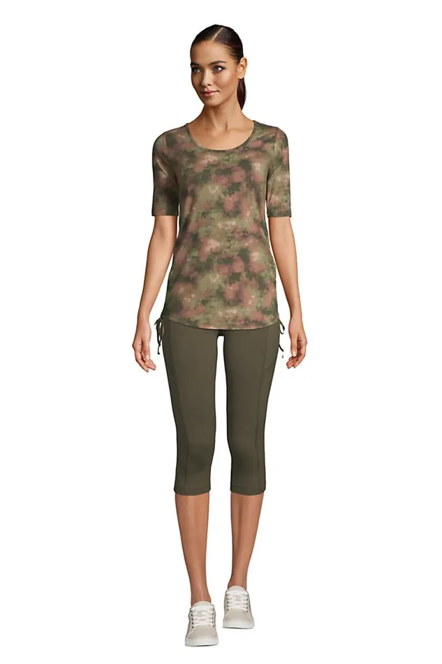 Lands039 End Tops and Tees Women Power Performance Elbow Sleeve Drawstring Top Print Forest Moss Camo Tie Dye Lands039 End Tops and Tees Women Power Performance Elbow Sleeve Drawstring Top Print Forest Moss Camo Tie Dye