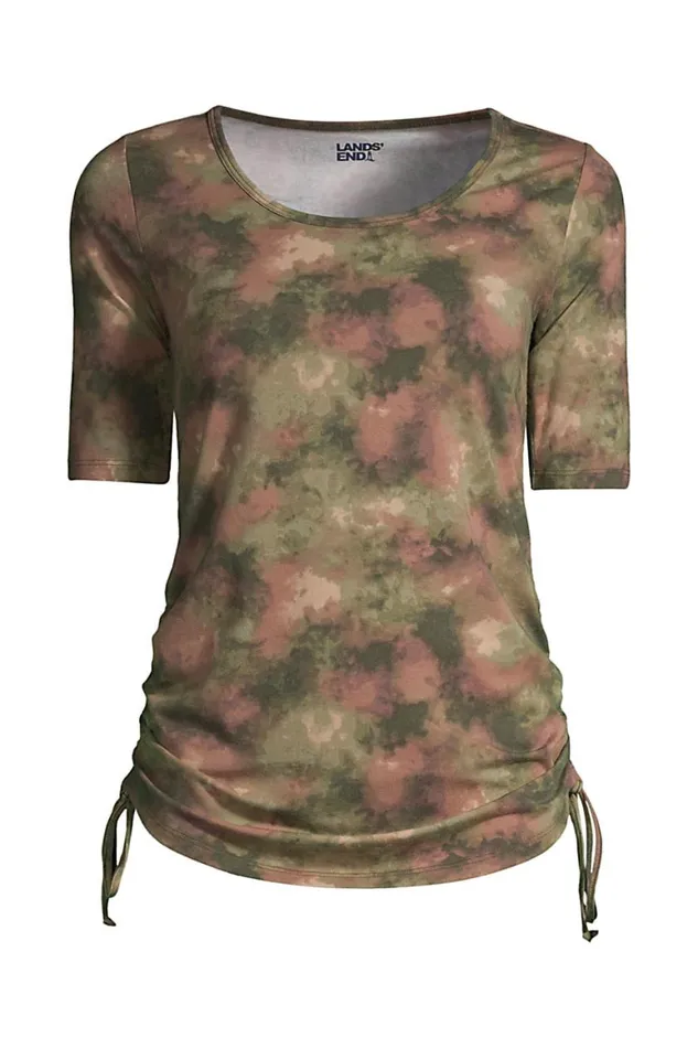 Lands039 End Tops and Tees Women Power Performance Elbow Sleeve Drawstring Top Print Forest Moss Camo Tie Dye Lands039 End Tops and Tees Women Power Performance Elbow Sleeve Drawstring Top Print Forest Moss Camo Tie Dye