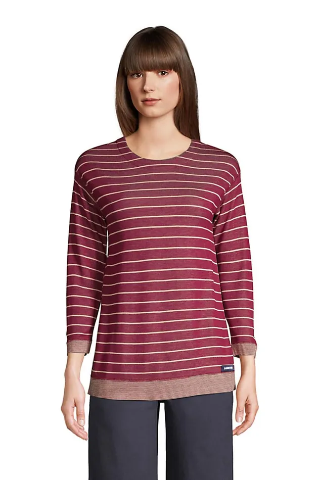 Lands039 End Tops and Tees Women Reversible 34 Sleeve Top Rich Burgundy Stripe