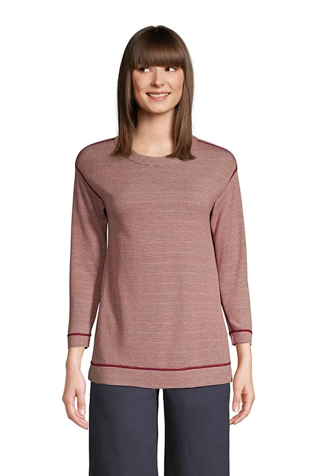 Lands039 End Tops and Tees Women Reversible 34 Sleeve Top Rich Burgundy Stripe