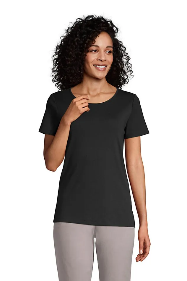 Lands039 End Tops and Tees Women Short Sleeve Jewelneck Tee Black