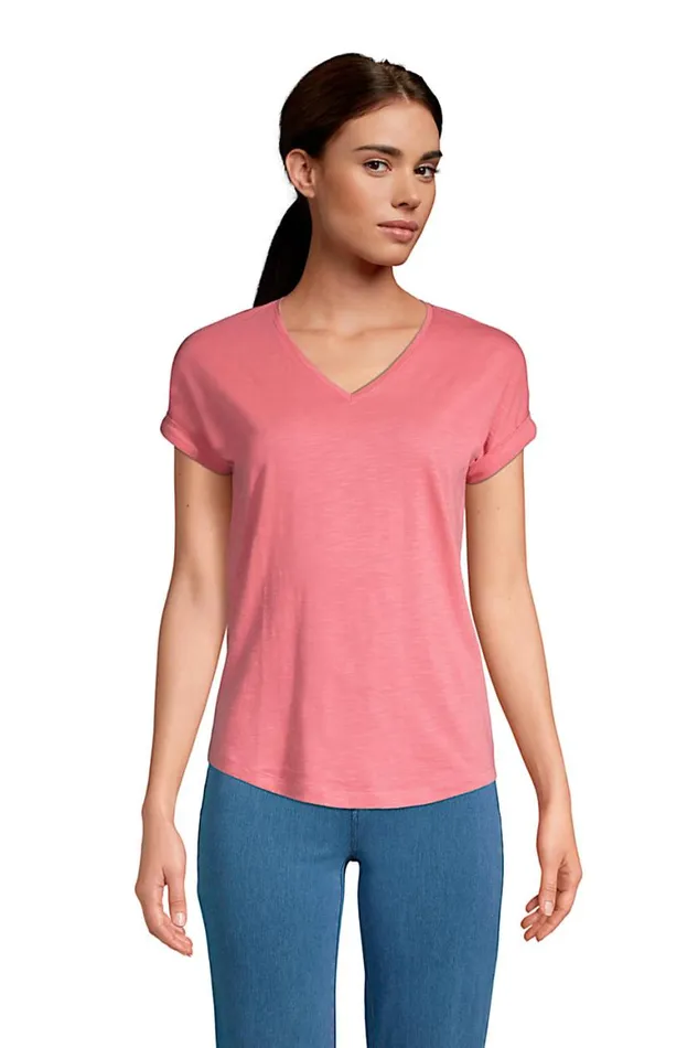 Lands039 End Tops and Tees Women Short Sleeve Slub Vneck Tshirt Soft Mojave Rose Lands039 End Tops and Tees Women Short Sleeve Slub Vneck Tshirt Soft Mojave Rose