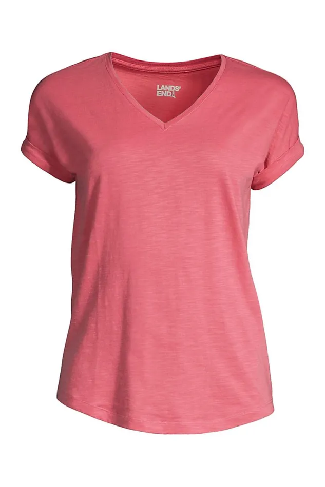 Lands039 End Tops and Tees Women Short Sleeve Slub Vneck Tshirt Soft Mojave Rose