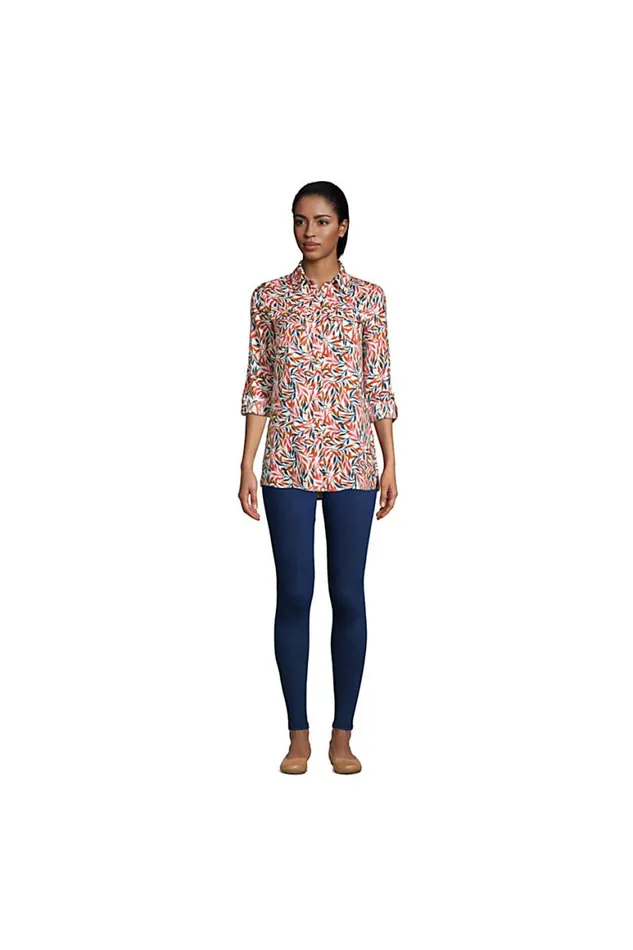 Lands039 End Tunic Tops Women Linen Button Front Utility Tunic Top Multi Rainbow Check Lands039 End Tunic Tops Women Linen Button Front Utility Tunic Top Multi Rainbow Check