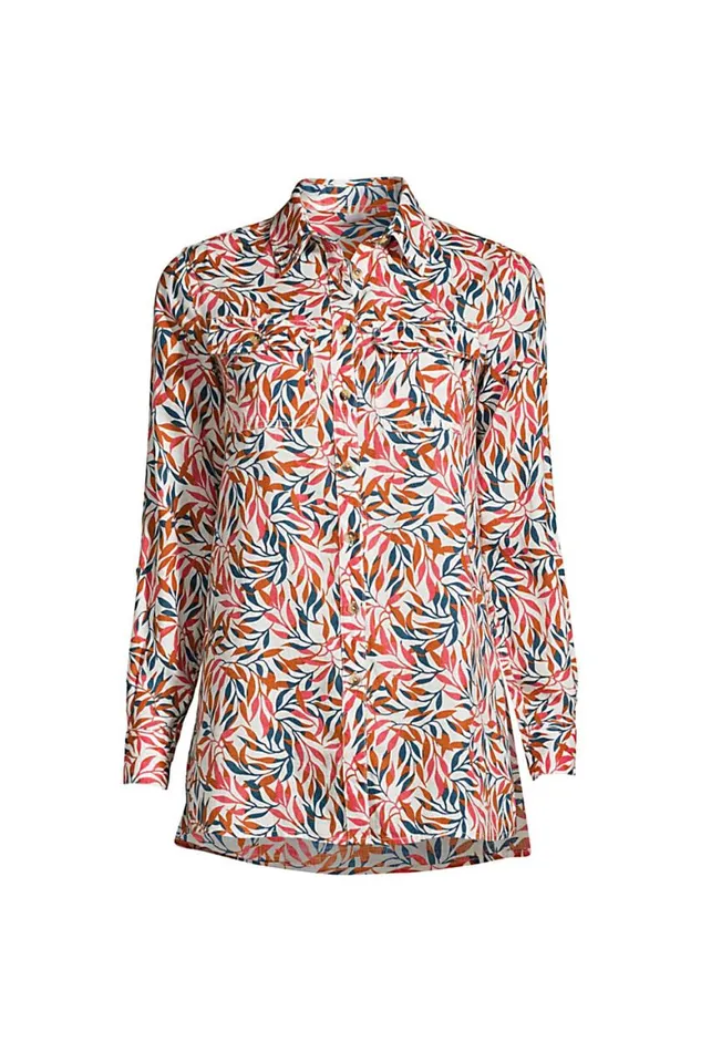 Lands039 End Tunic Tops Women Linen Button Front Utility Tunic Top Multi Rainbow Check Lands039 End Tunic Tops Women Linen Button Front Utility Tunic Top Multi Rainbow Check