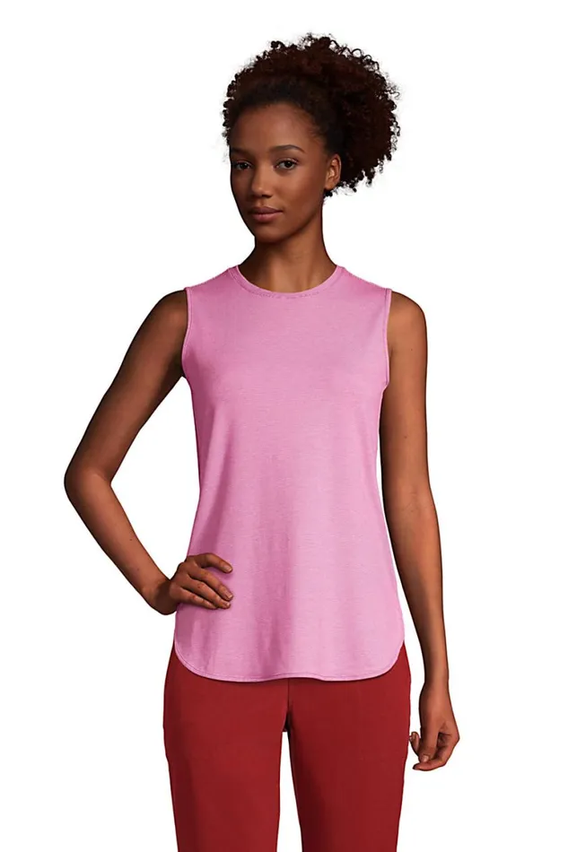 Lands039 End Tunic Tops Women Moisture Wicking Upf Sun Crewneck Tunic Tank Top Soft Tea Rose Pinstripe