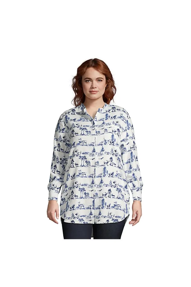 Lands039 End Tunic Tops Women Plus Size Flannel Aline Long Sleeve Tunic Top Storm Blue Outdoor Toile Lands039 End Tunic Tops Women Plus Size Flannel Aline Long Sleeve Tunic Top Storm Blue Outdoor Toile