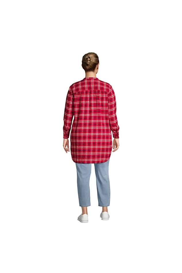 Lands039 End Tunic Tops Women Plus Size Flannel Aline Long Sleeve Tunic Top Storm Blue Outdoor Toile