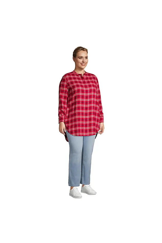 Lands039 End Tunic Tops Women Plus Size Flannel Aline Long Sleeve Tunic Top Storm Blue Outdoor Toile