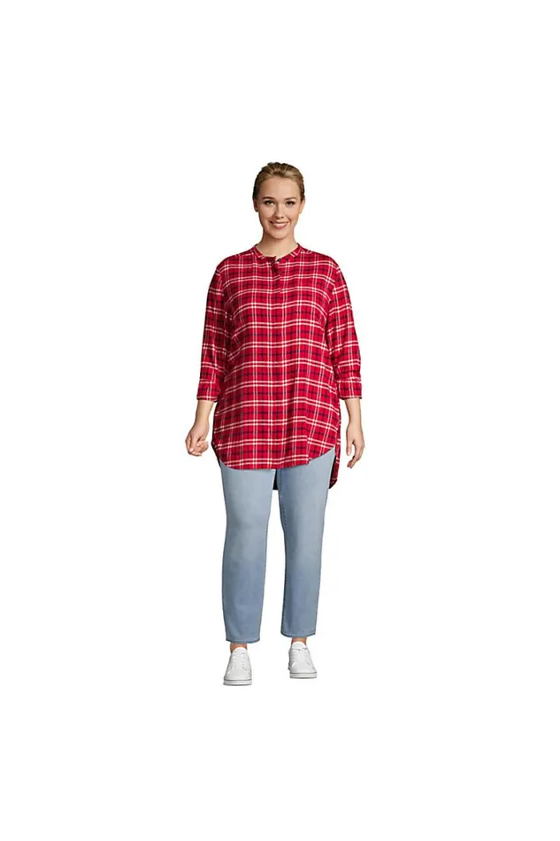 Lands039 End Tunic Tops Women Plus Size Flannel Aline Long Sleeve Tunic Top Storm Blue Outdoor Toile